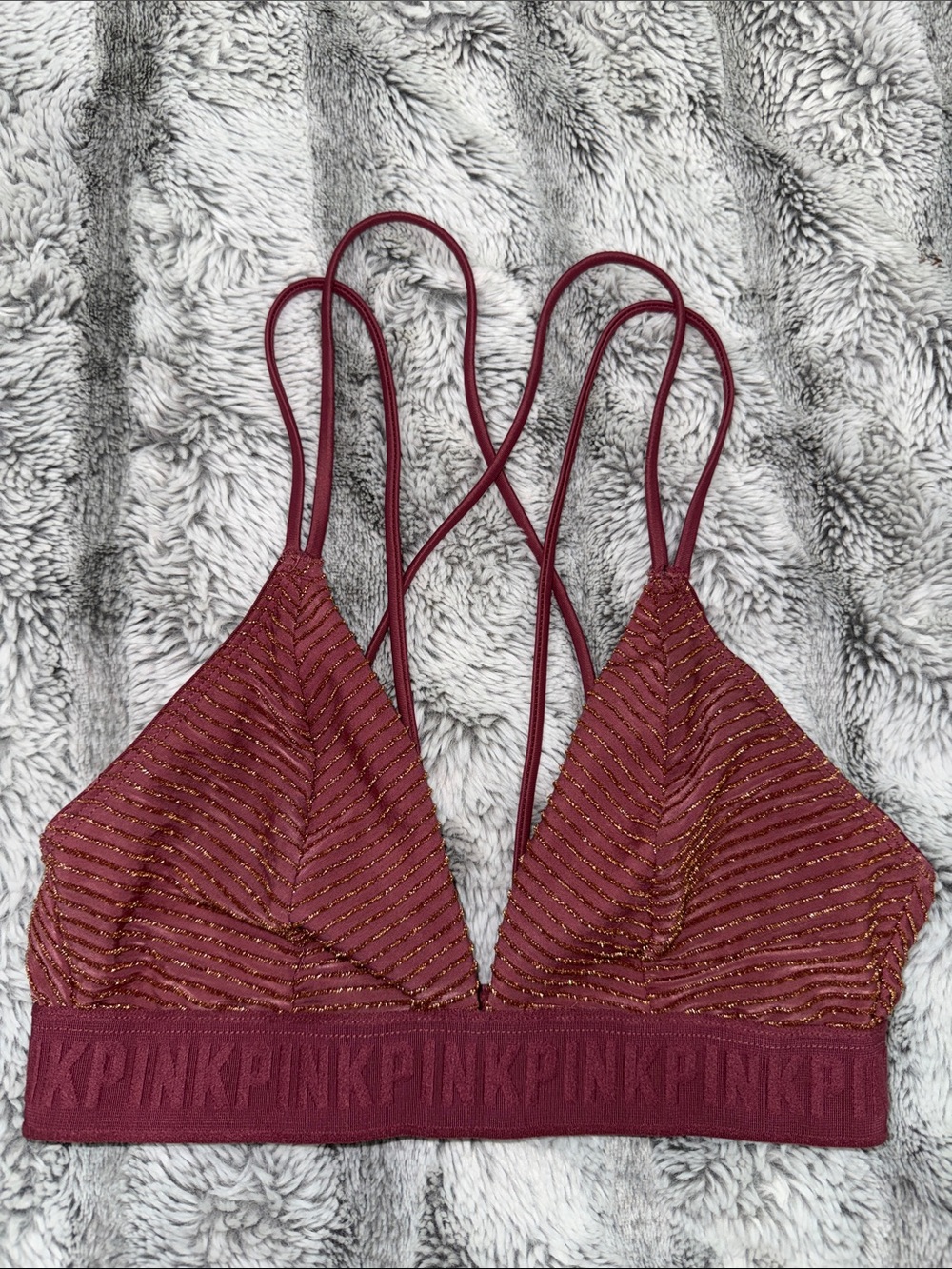 PINK Victoria's Secret Maroon Gold-Thread Strappy unlined Bralette